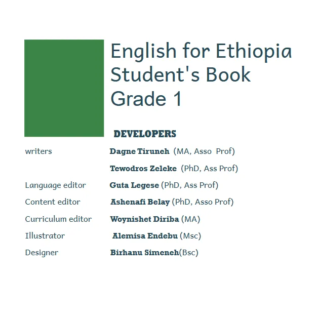 Download Ethiopian new Curriculum grade 1 english for ethiopia Student Textbook PDF
